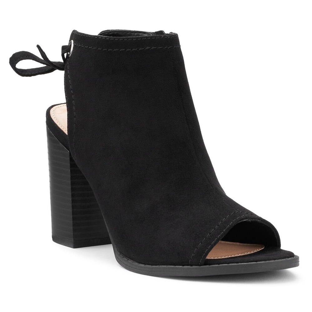LC Lauren Conrad Black Suede Open-Toe Block Heel Booties